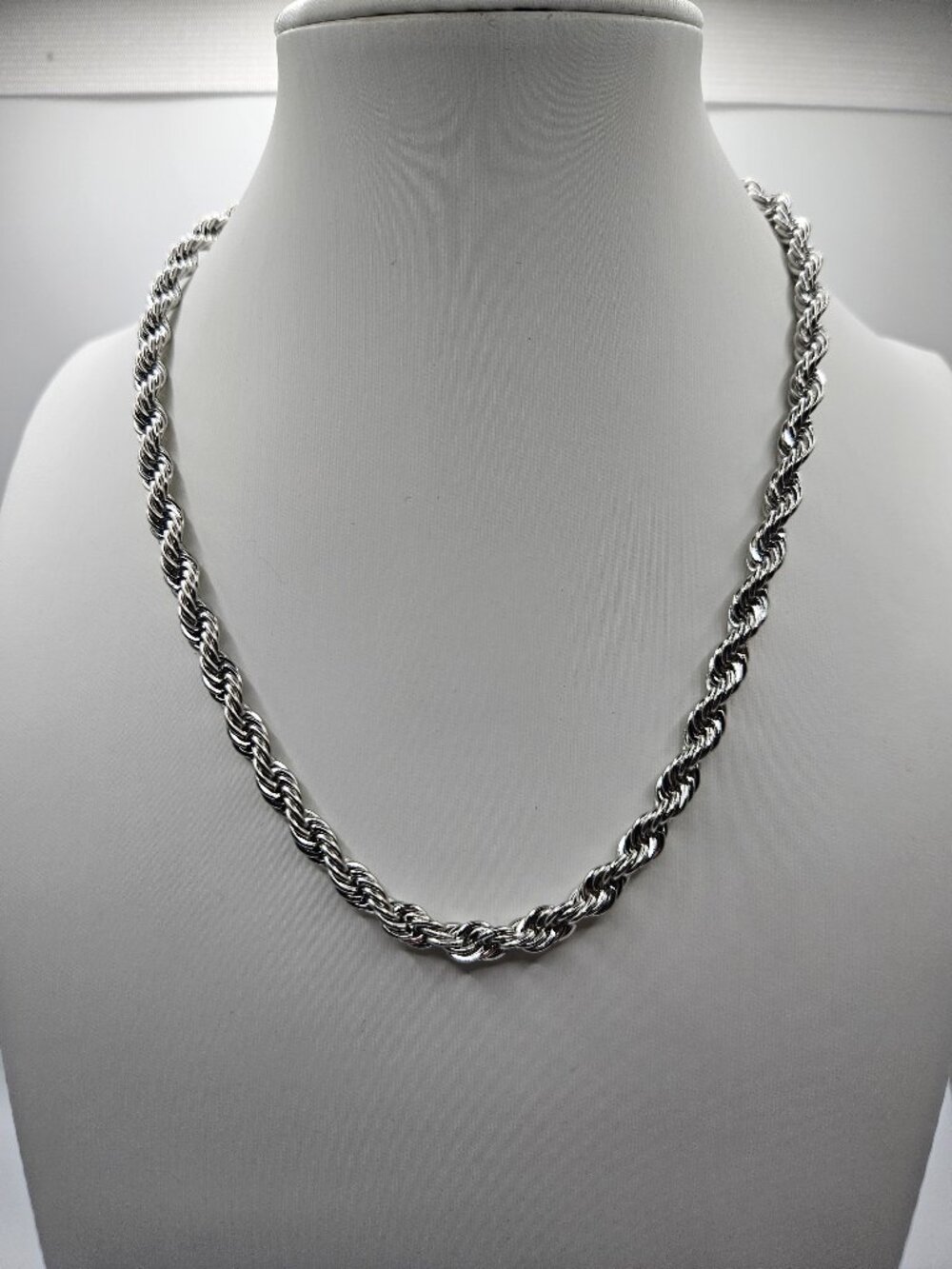 Silver Plated Rope Chain Necklace 6mm 18 Inch Heavy Twisted Diamond Cut